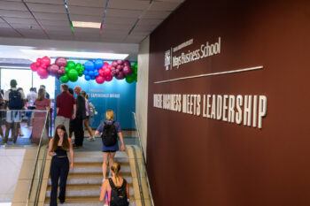 a shot of the grand opening of the Student Experience Office at Mays Business School in summer 2024