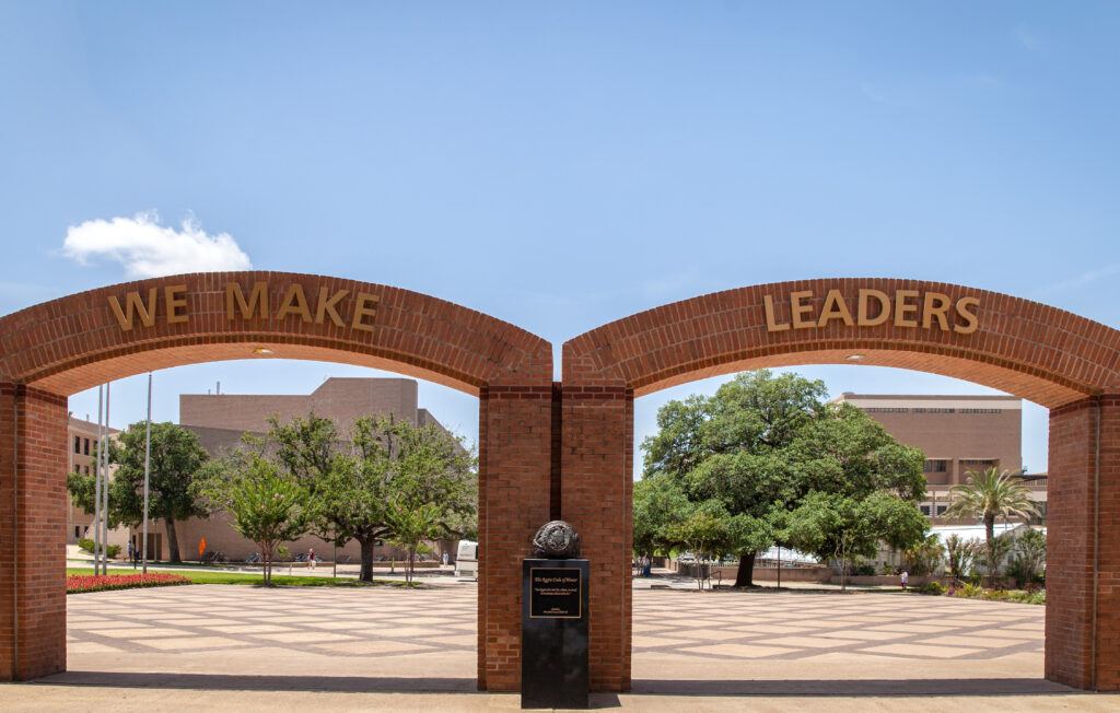 a sign on campus that reads "we make leaders"