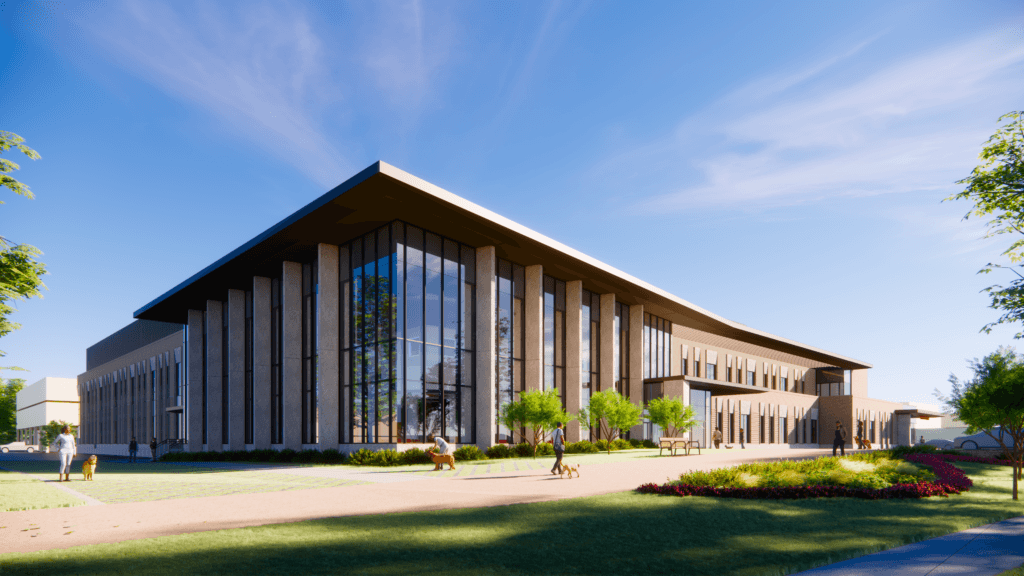 A rendering of the new Clinical Veterinary Teaching & Research Complex at Texas A&M University.