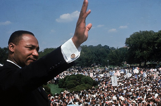 DISTRICT OF COLUMBIA, UNITED STATES - AUGUST 28: Dr. Martin Luther King Jr. addressing crowd of demonstrators outside the Lincoln Memorial during the March on Washington for Jobs and Freedom. (Photo by Francis Miller/Time & Life Pictures/Getty Images)