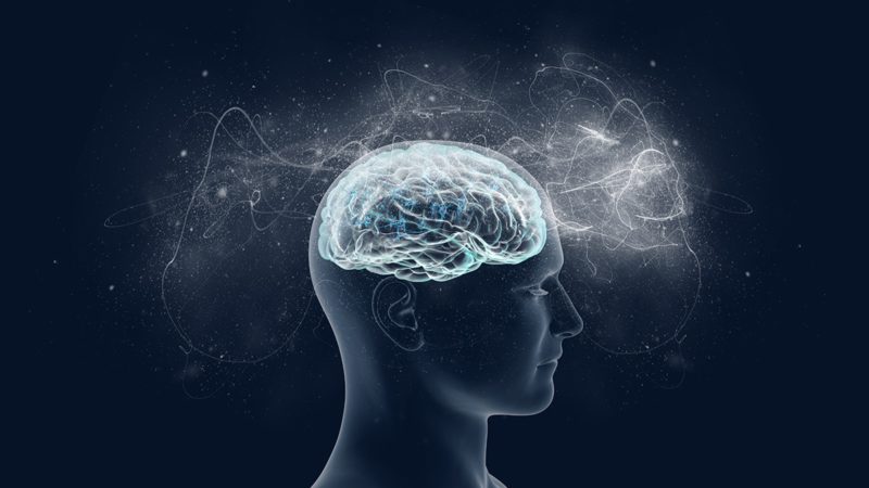 Abstract picture of a person with a glowing brain