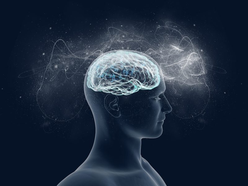 Abstract picture of a person with a glowing brain