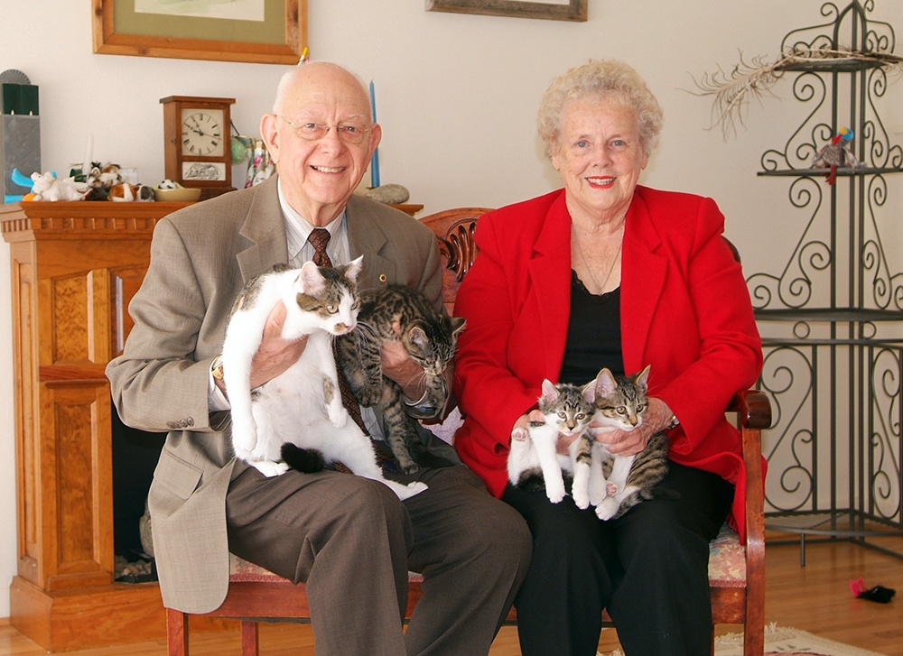 Duane and Shirley Kraemer with CC (far left) and her three kittens in 2006.