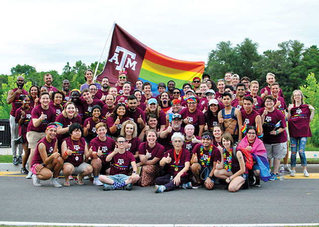 Texas A&M students march during Houston Pride 2017.