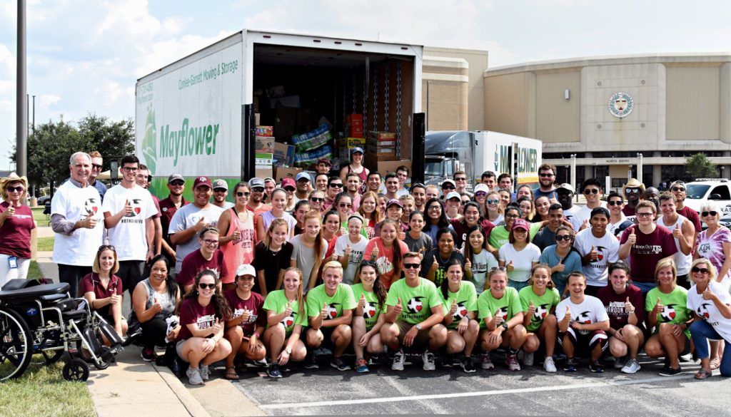 Students and volunteers spent Saturday loading donated items onto trucks to provide relief for Hurricane Harvey victims.