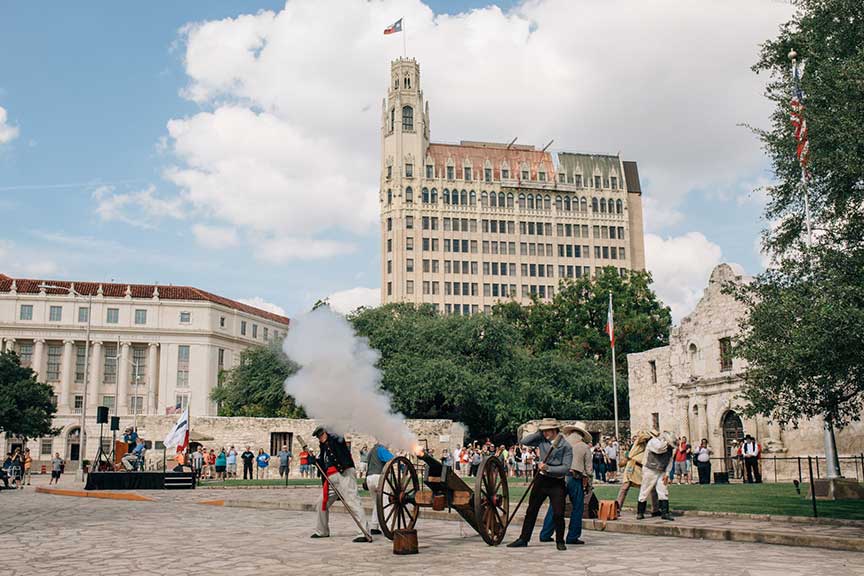 Firing one of the cannons at Cannon Fest at the Alamo in San Antonio