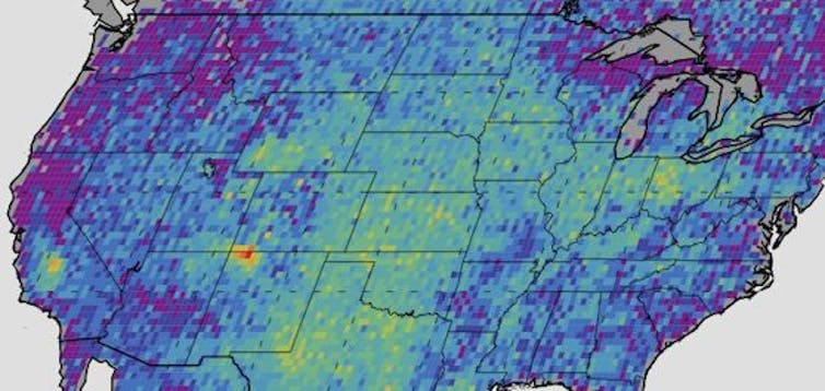 Scientists have turned to satellites and other ways to measure methane emissions which can be higher in areas of oil and gas production. (NASA, CC BY)