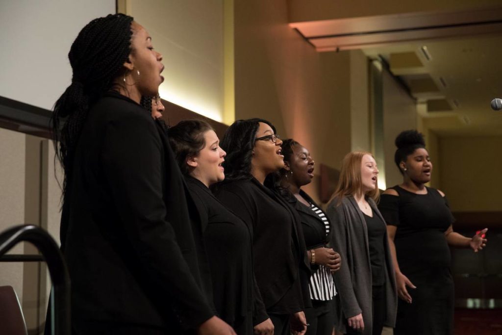 The Voices of Praise Gospel Choir performed "Lift Ev'ry Voice and Sing."