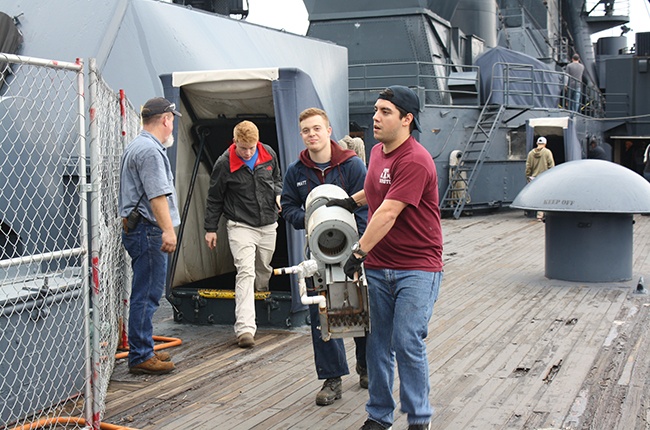 Cadets maintaining Battleship Texas