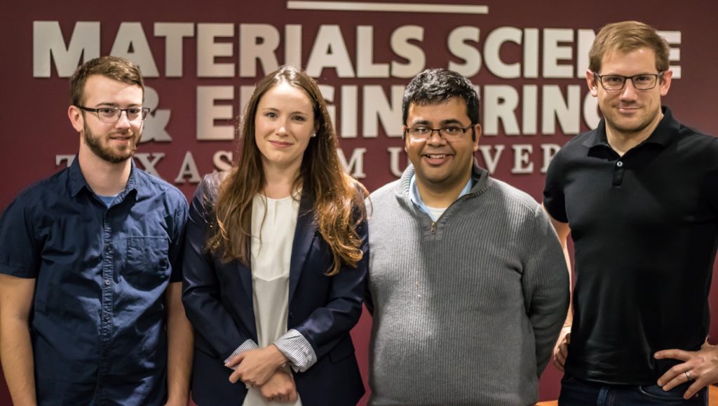 (From left:) Erick J. Braham, Dr. Diane Sellers, Dr. Sarbajit Banerjee and Dr. Patrick J. Shamberger. (Credit: Texas A&M Materials Science and Engineering.)