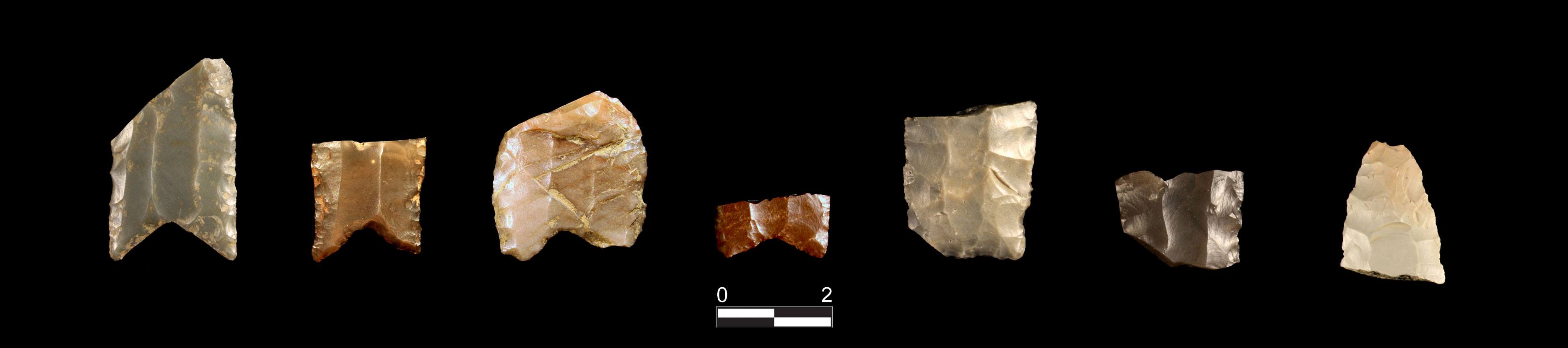 Spear points such as these with fluted edges prove that early inhabitants traveled all over North America