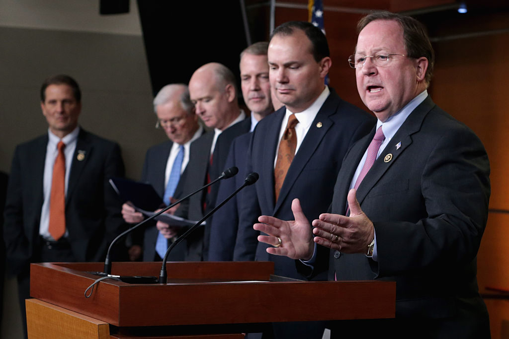 WASHINGTON, DC - FEBRUARY 12: Rep. Bill Flores (R-TX) speaks during news conference where a bicameral group of Congressional Republicans called for Senate Democrats to vote on funding for the Department of Homeland Security February 12, 2015 in Washington, DC. Funding for the department as been tied up with legislation that would roll back President Barack Obama's executive order on immigratoin. (Photo by Chip Somodevilla/Getty Images)