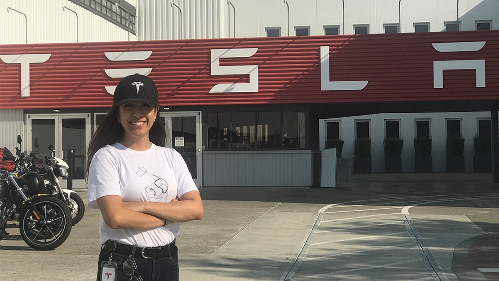 Alejandra Hernandez, an undergraduate industrial and systems engineering student, interns at Tesla. (Tesla)