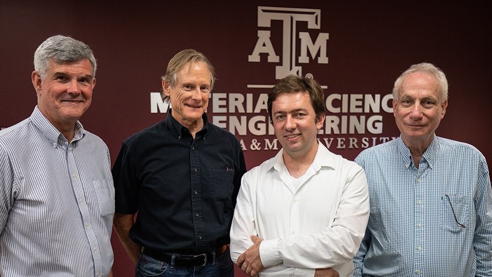 From left: Texas A&M professors Dr. George Pharr, Dr. Karl 'Ted' Hartwig, Dr. Michael J. Demkowicz and Dr. Alan Needleman form part of a team of researchers that will work on the Center for Research Excellence on Dynamically Deformed Solids project. (Justin Baetge/Texas A&M College of Engineering)