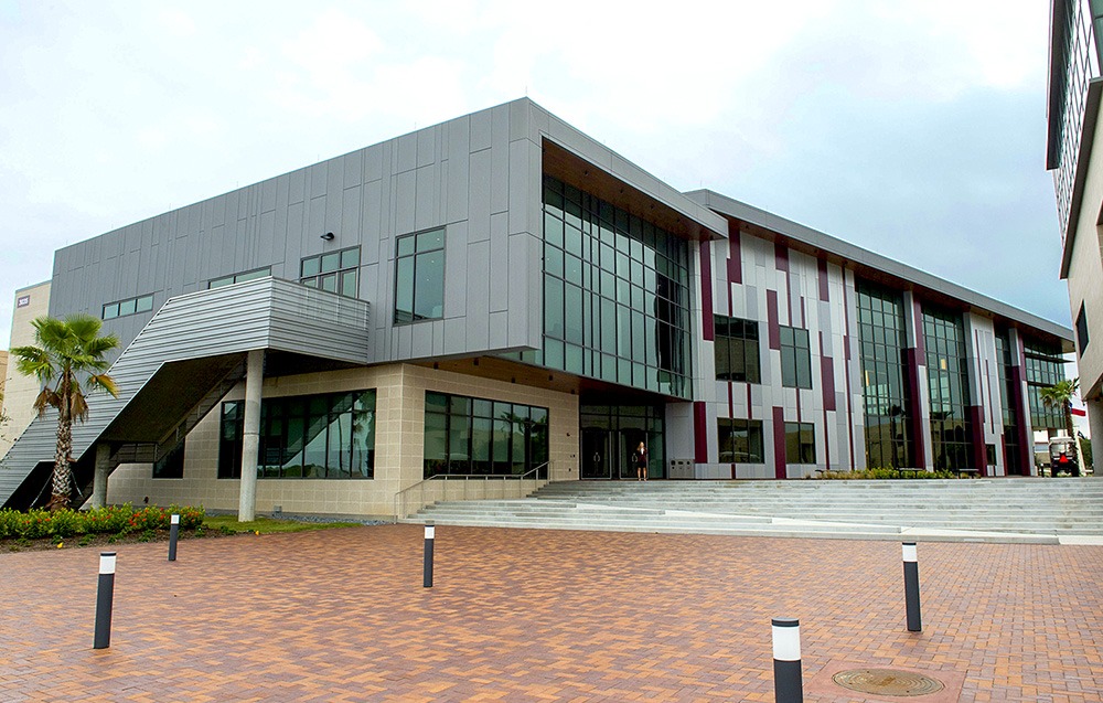 An exterior shot of the Aggie Special Events Center on the Galveston campus