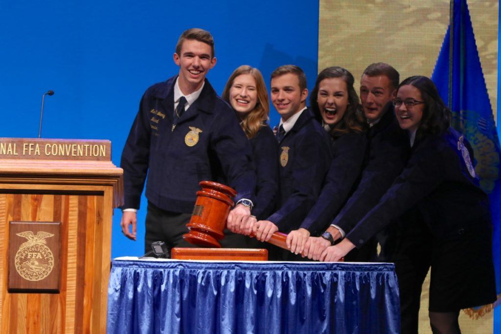 Luke O’Leary (far left) has been elected national president on the 2018-19 National FFA officer team. (Photo courtesy FFA)