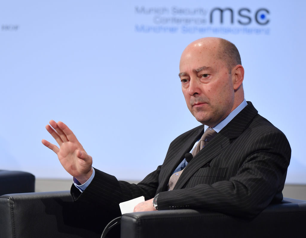 MUNICH, GERMANY - FEBRUARY 16: James Stavridis, former Supreme Allied Commander Europe of NATO moderates a panel talk at the 2018 Munich Security Conference on February 16, 2018 in Munich, Germany. The annual conference, which brings together political and defense leaders from across the globe, is taking place under heightened tensions between the USA, together with its western allies, and Russia. (Photo by Sebastian Widmann/Getty Images)